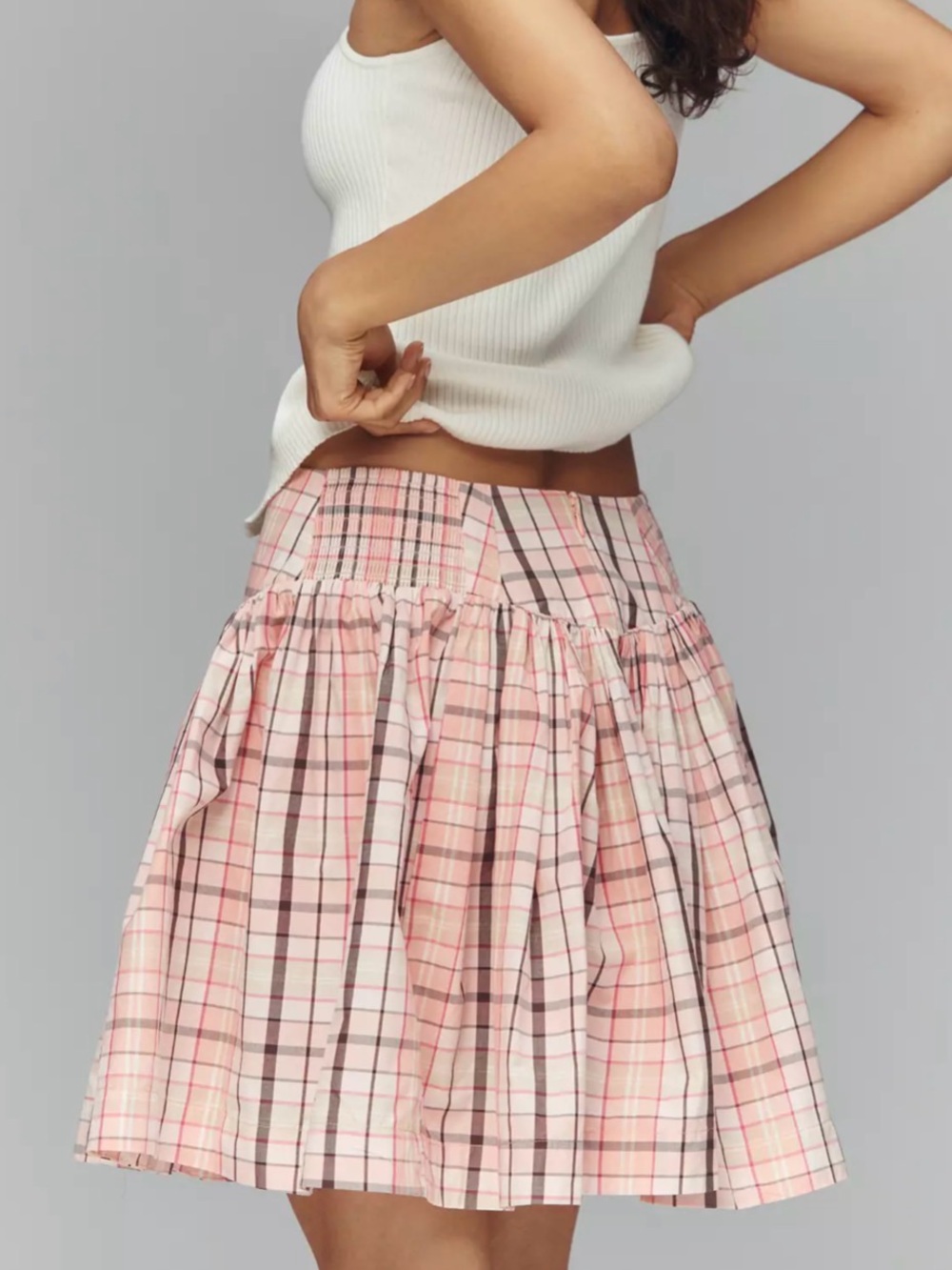 Anthropologie Pink Plaid Mini Skirt - Picture 2 of 4